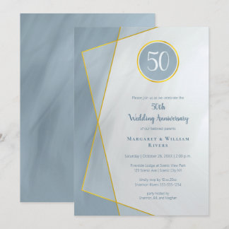 anniversary birthday 50th dusty blue w gold frame invitation