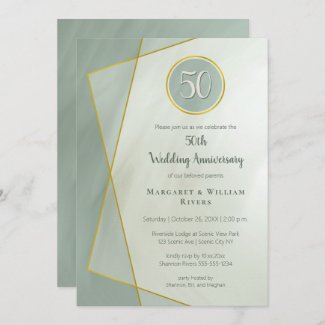 anniversary birthday 50th grayed jade w gold frame invitation