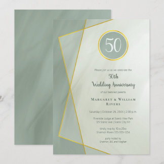 anniversary birthday 50th grayed jade w gold frame invitation