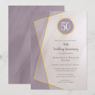 anniversary birthday 50th muted plum gold frame invitation