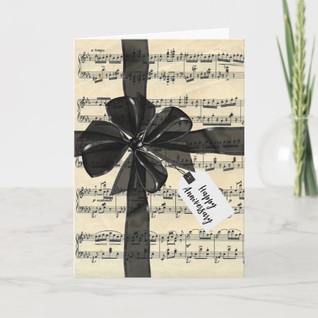 Anniversary Black Bow On Sheet Music  Card (Front)
