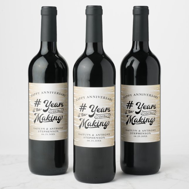 Anniversary Black Gold YEARS IN THE MAKING Wine Label (Bottles)