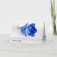 anniversary blue rose and pearls on white
