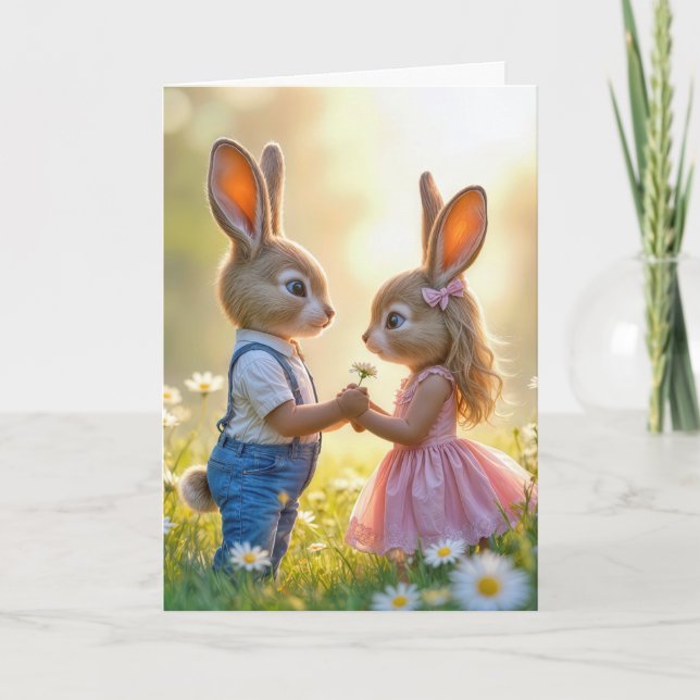 Anniversary Bunny Romance In a Daisy Field Card (Front)
