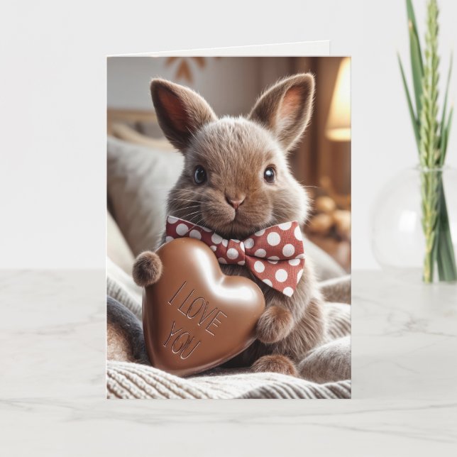 Anniversary Bunny With Chocolate Heart Card (Front)