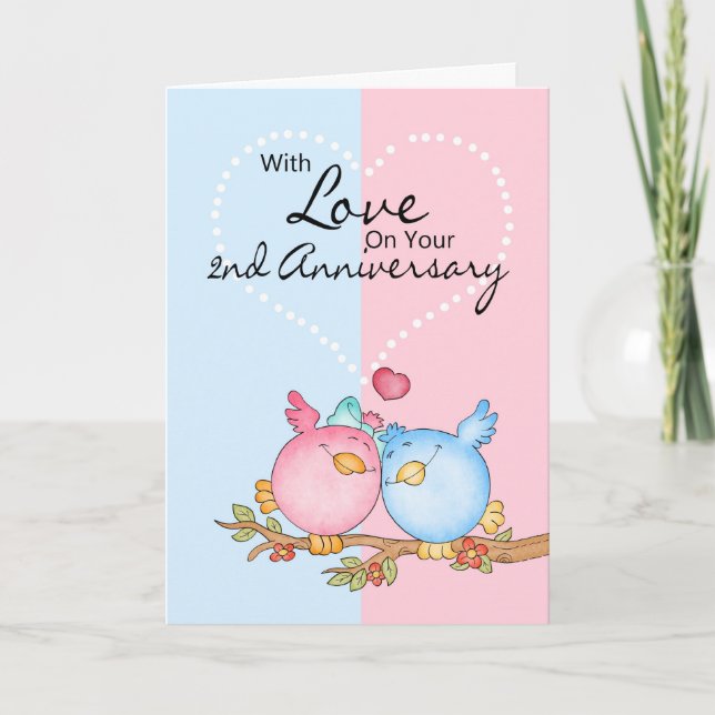 anniversary card - 2nd anniversary love birds (Front)