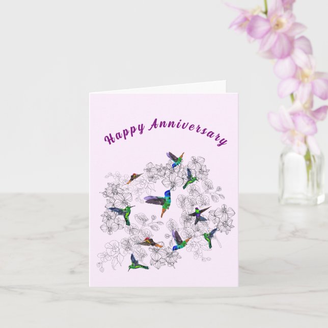 Anniversary Card Flying Spring Birds (Orchid)