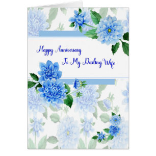 Anniversary Card for Wife, Blue Dahlias