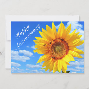 Anniversary Card Sunflower and Bees on Blue Sky