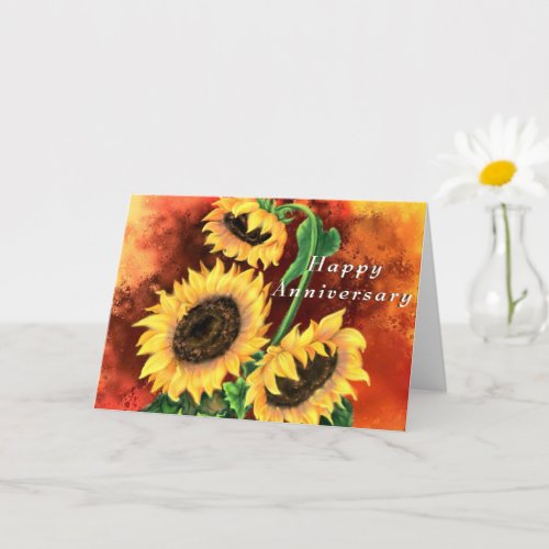 Anniversary Card Three Sunflowers Painting