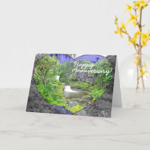 Anniversary Card Tropical Hawaiian Waterfalls | Zazzle