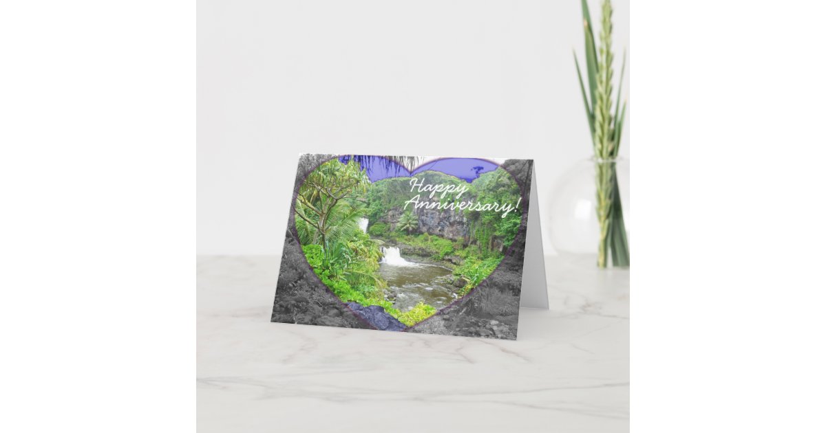 Anniversary Card Tropical Hawaiian Waterfalls | Zazzle