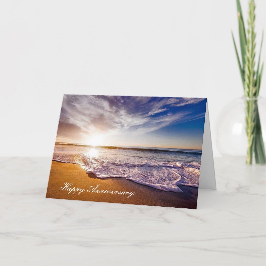 Anniversary card with Beautiful Beach Shoreline | Zazzle