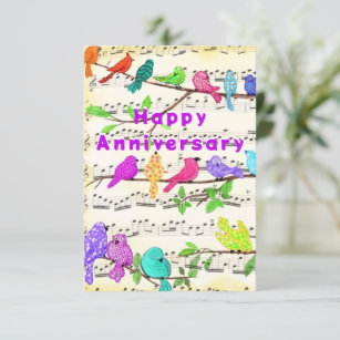 Anniversary Card with Colorful Musical Birds