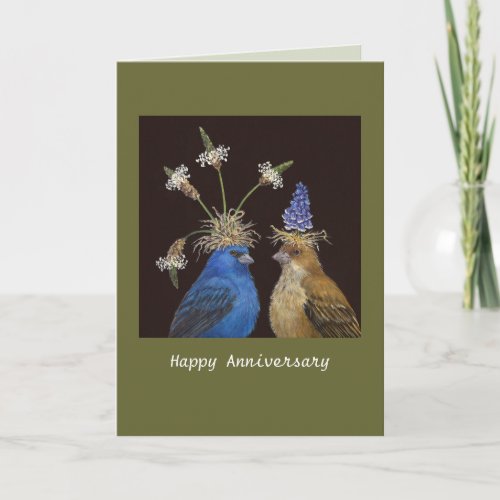 Anniversary card with indigo buntings