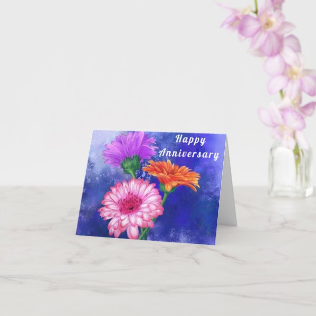 Anniversary Card with Three Color Gerberas (Orchid)