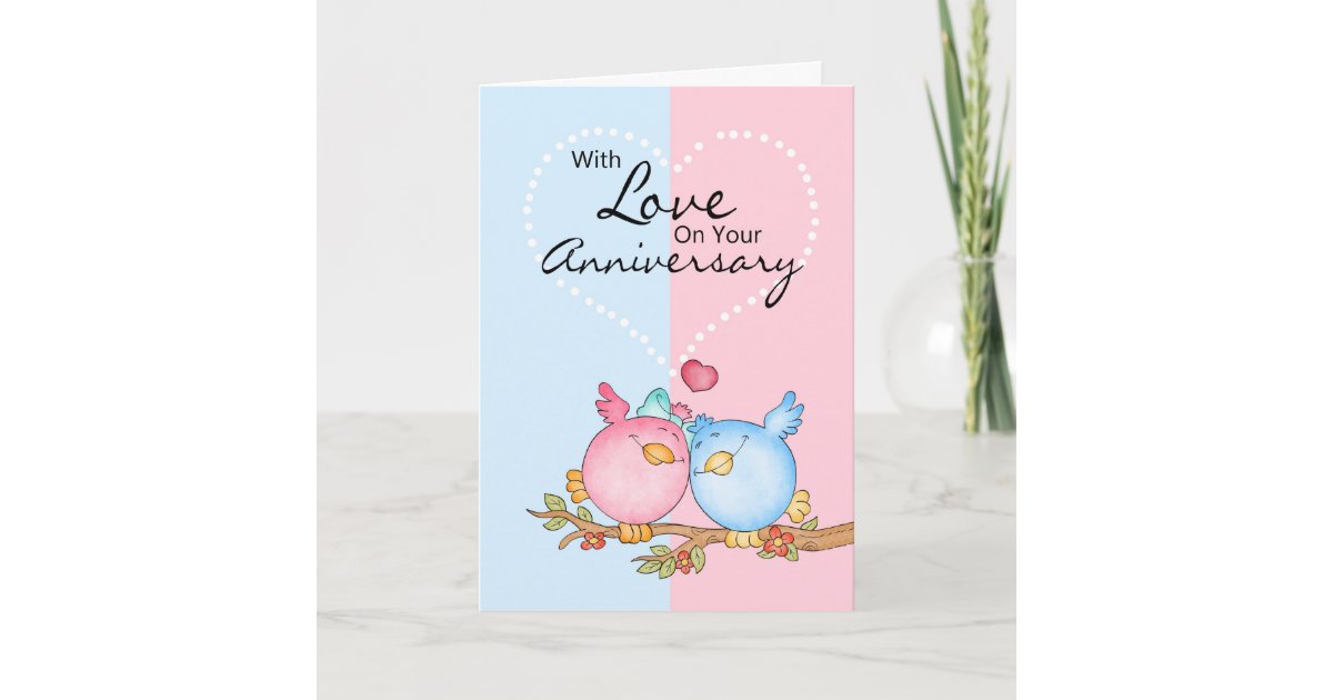 Anniversary Card With Two Loving Birds - Anniversa | Zazzle