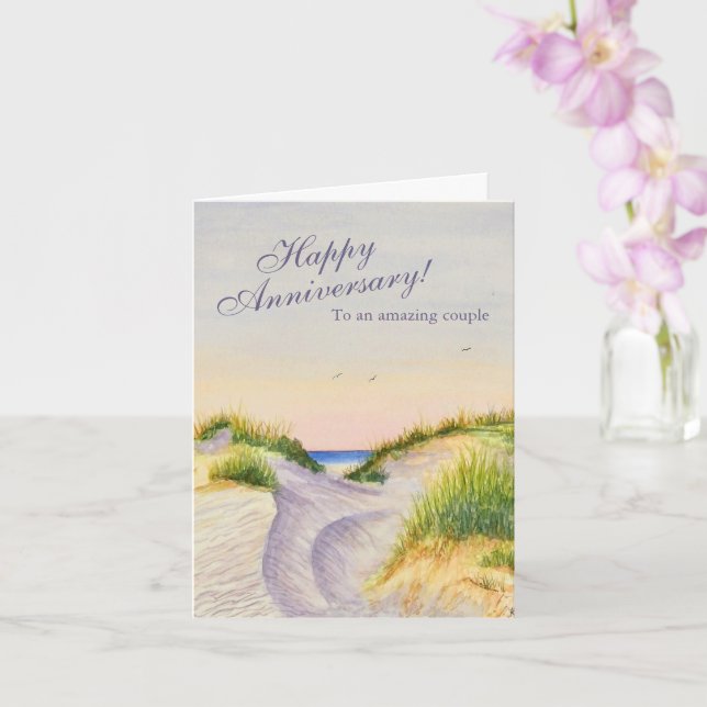Anniversary card with watercolor beach painting (Orchid)