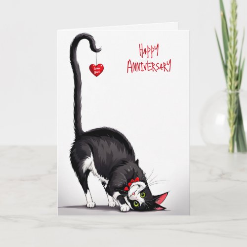 Anniversary Cat With Dangling Heart Card