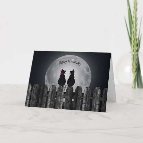 Anniversary Cats in moonlight for anniversary Card