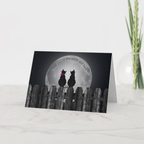 anniversary cats on fence with full moon holiday card