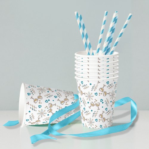 Anniversary Celebration Patterns BlueGold ID723 Paper Cups