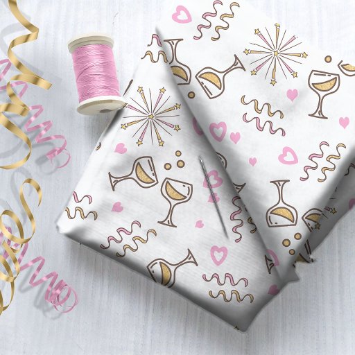 Anniversary Celebration Patterns Pink/Gold ID723 Fabric
