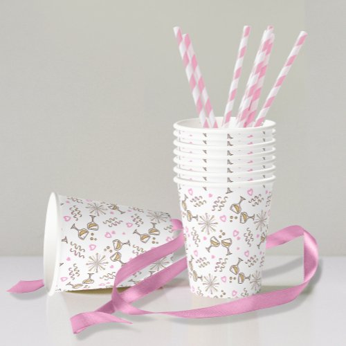 Anniversary Celebration Patterns PinkGold ID723 Paper Cups