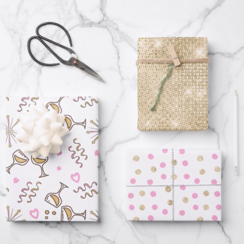 Anniversary Celebration Patterns PinkGold ID723 Wrapping Paper Sheets