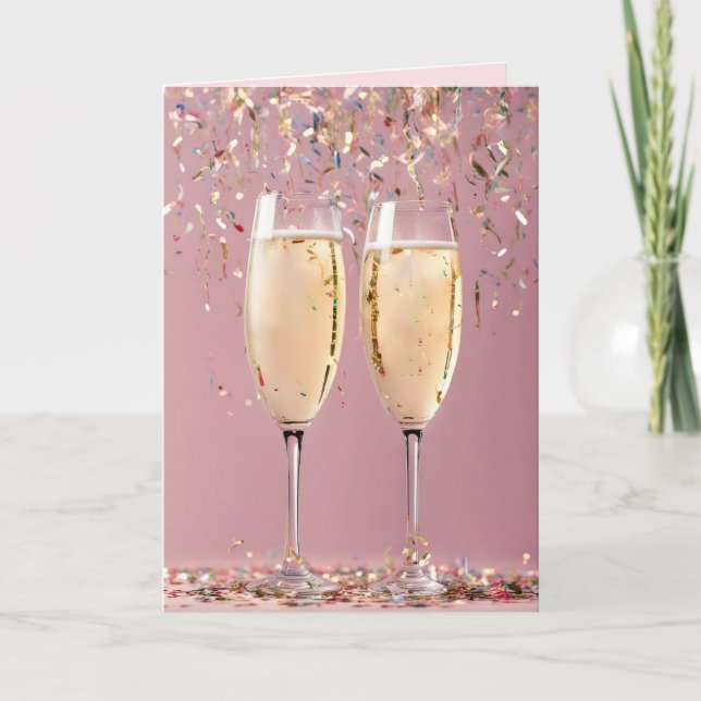 Anniversary Champagne and Confetti Card (Front)