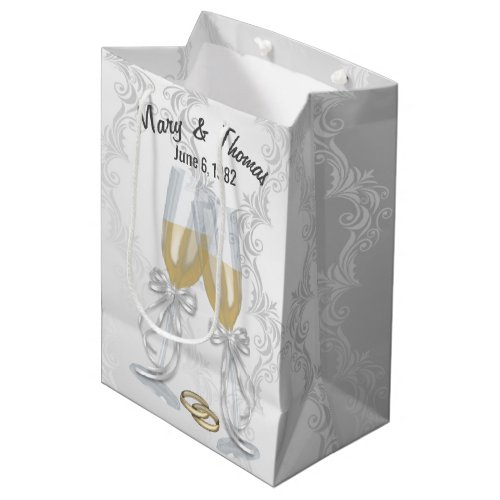 Anniversary Champagne Toast On Damask Medium Gift Bag