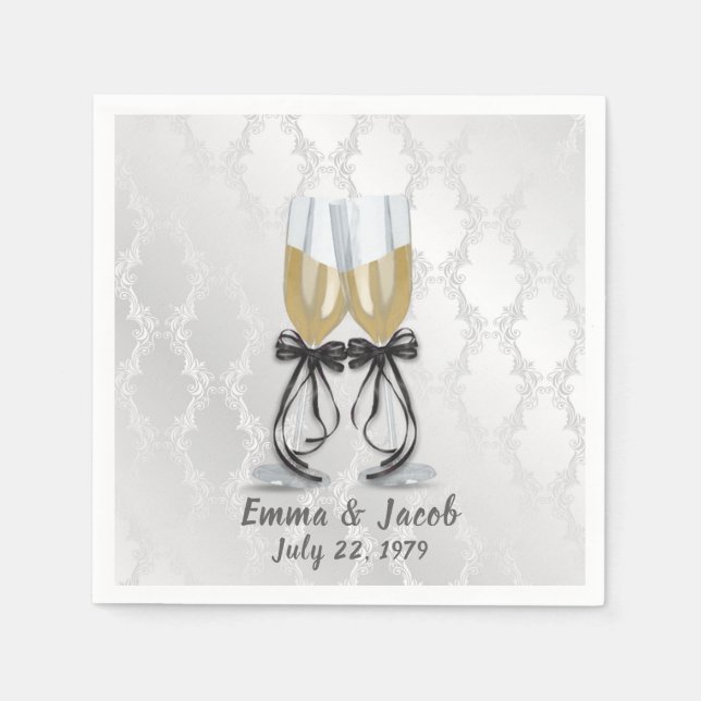 Anniversary Champagne Toast On Damask Napkins (Front)