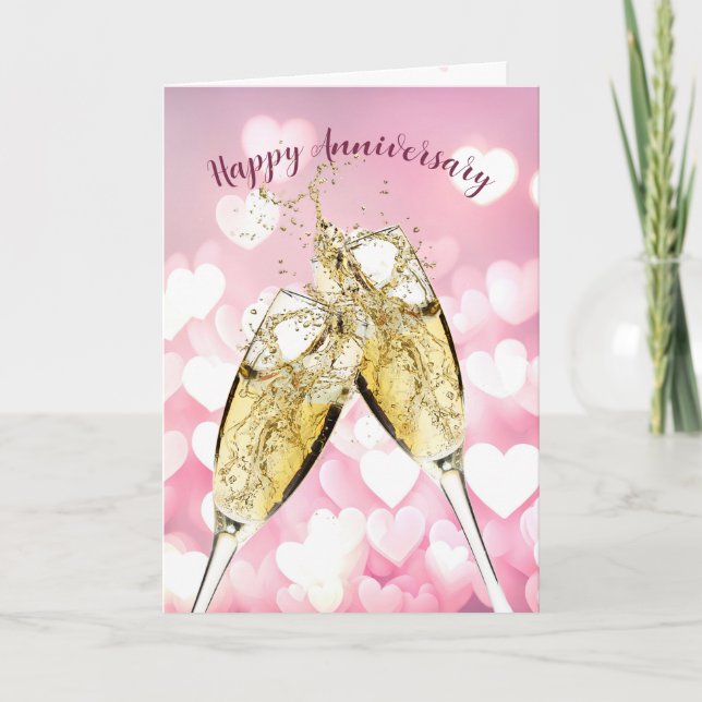 Anniversary Champagne Toast On Hearts Card (Front)