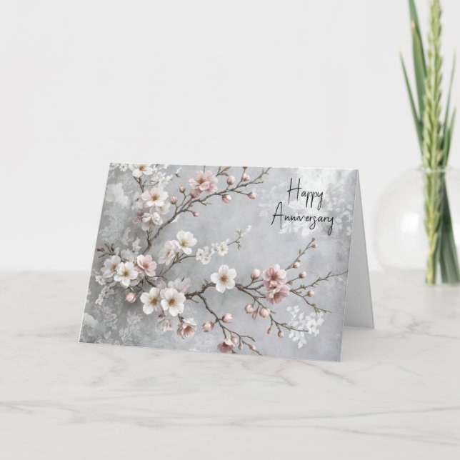 Anniversary Cherry Blossoms Holiday Card (Front)