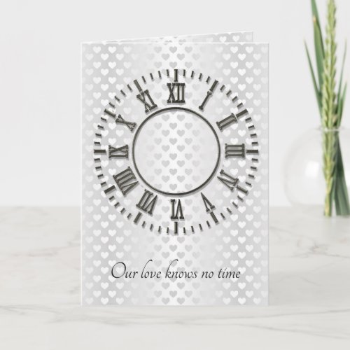 Anniversary Clock with No Hands and Hearts Card
