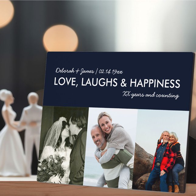 Anniversary Collage Love Laugh Happiness 3 Photo Plaque (Creator Uploaded)