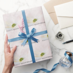 Anniversary Cosmos On Blush Pink Wrapping Paper