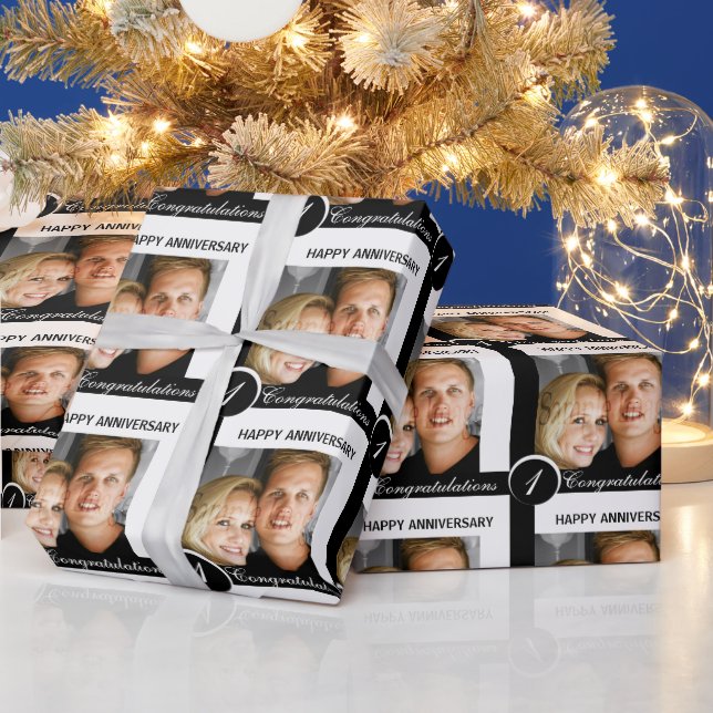 Anniversary couple black white year wrapping paper (Holidays)