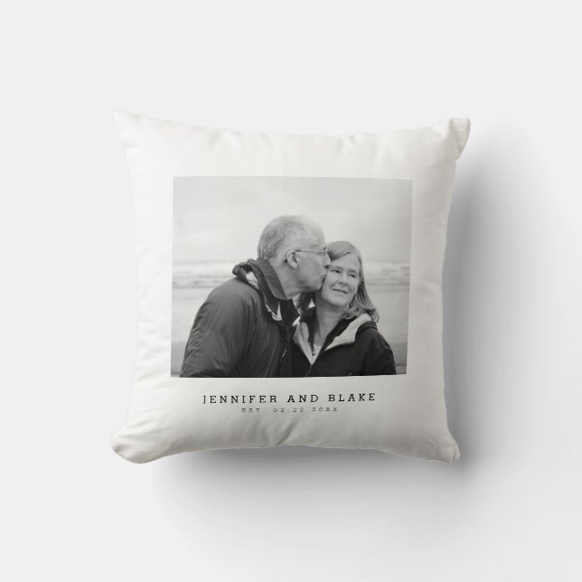 Anniversary Couple Photo Wedding Date Throw Pillow (Front)