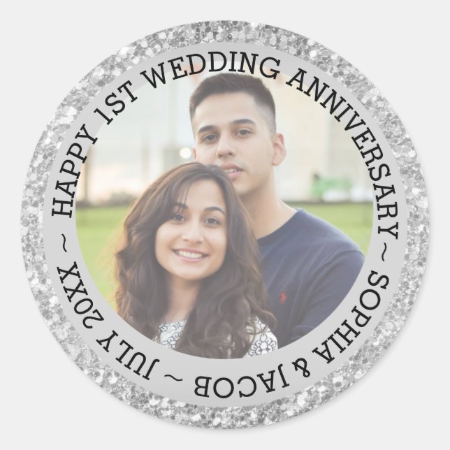 Anniversary Custom Photo Classic Round Sticker (Front)