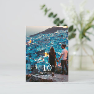 Anniversary custom photo wedding chic white font holiday postcard