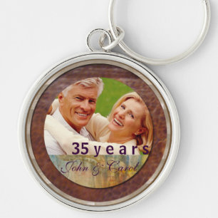 Anniversary customizable leather and silver keychain