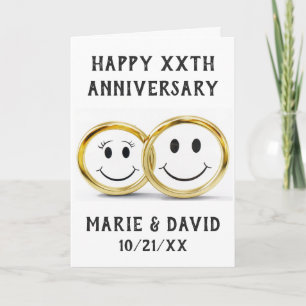 Anniversary Cute Cartoon Gold Wedding Rings Card
