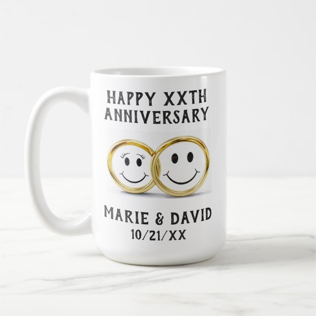 Anniversary Cute Cartoon Gold Wedding Rings Coffee Mug (Left)