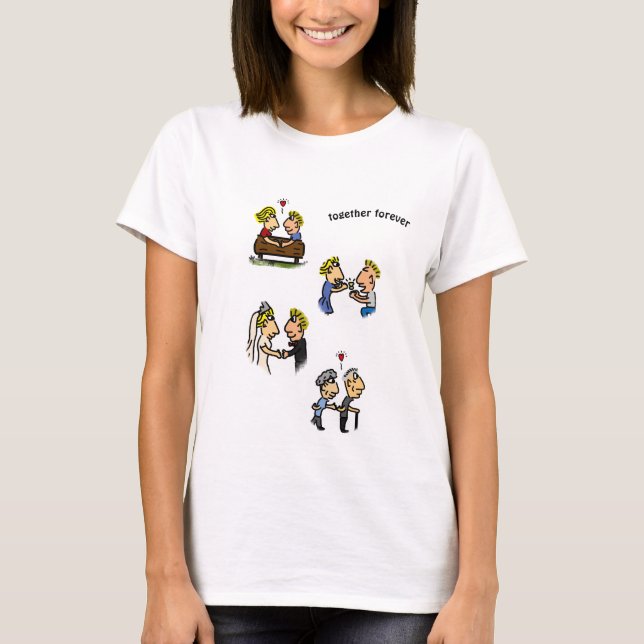 Anniversary Cute Couple 🎉 Aging Together Cartoon T-Shirt (Front)