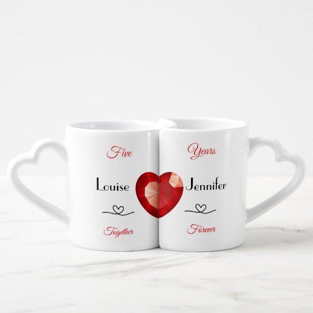 Anniversary Cute Lesbian Cats Personalized Coffee Mug Set (Front Nesting)