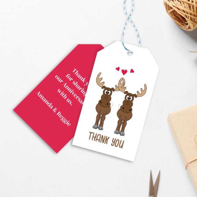 Anniversary Cute Moose Personalized Gift Tags (Cute Moose Anniversary Gift Tag. )