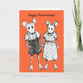 Anniversary: Cute Mouse Couple In Pencil Card by joyart at Zazzle