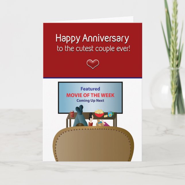 Anniversary, Cutest Couple Relaxing Watching TV Card (Front)