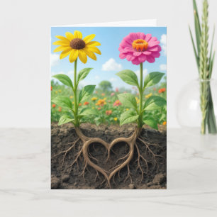 Anniversary Daisy and Zinnia Heart Roots Card